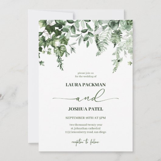 Elegant en romantisch groen Ivy en Sage bruiloft Kaart (Voorkant)