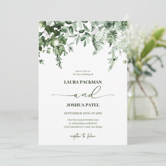 Elegant en romantisch groen Ivy en Sage bruiloft Kaart (Staand voorkant)
