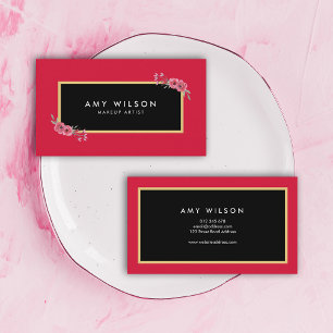 Elegant en Roze Floral Makeup Artist Visitekaartje