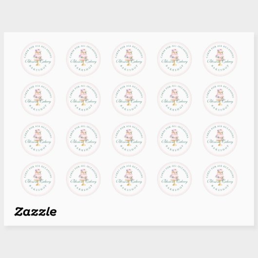 Elegant en Roze Waterverf Floral Cake Bakery Ronde Sticker (Vel)