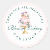 Elegant en Roze Waterverf Floral Cake Bakery Ronde Sticker (Voorkant)