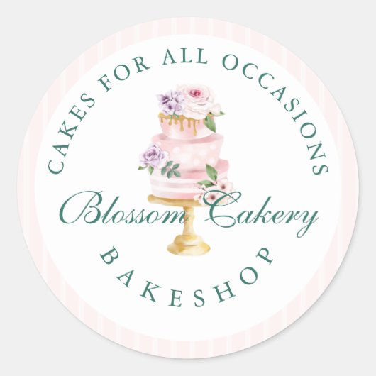 Elegant en Roze Waterverf Floral Cake Bakery Ronde Sticker (Voorkant)
