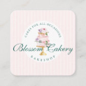 Elegant en Roze Waterverf Floral Cake Bakery Vierkante Visitekaartje (Voorkant)