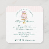 Elegant en Roze Waterverf Floral Cake Bakery Vierkante Visitekaartje (Achterkant)