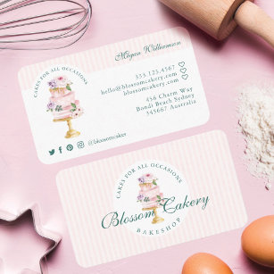 Elegant en Roze Waterverf Floral Cake Bakery Visitekaartje
