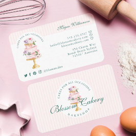 Elegant en Roze Waterverf Floral Cake Bakery Visitekaartje