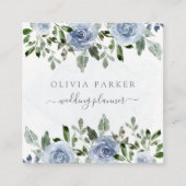 Elegant en Rustic Blue Waterverf Flowers Vierkante Visitekaartje (Voorkant)