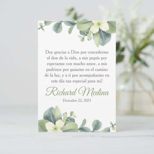 Elegant en Schattige groen blad in het Spaans Bedankkaart (Staand voorkant)