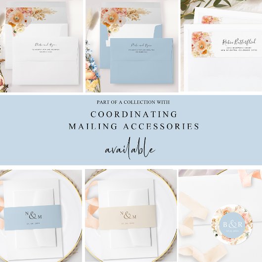 Elegant en Simple Blue, Peach en Blush Wedding Kaart