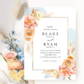 Elegant en Simple Blue, Peach en Blush Wedding Kaart