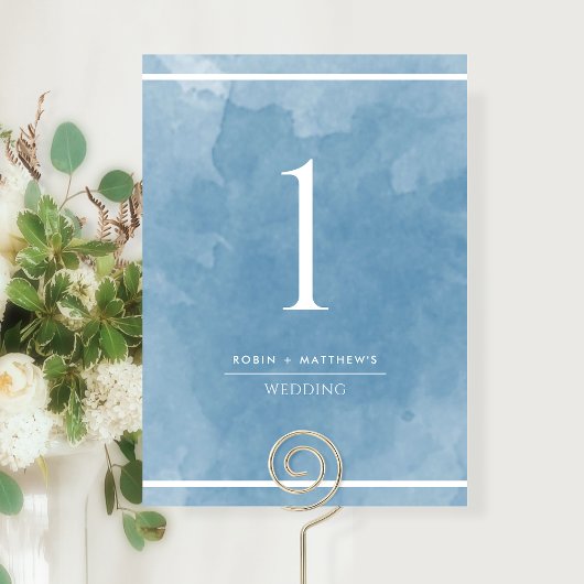 Elegant en Simple Blue Waterverf Table Number