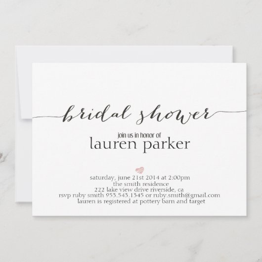 Elegant en Simple Bridal Shower Invitation Kaart (Voorkant)