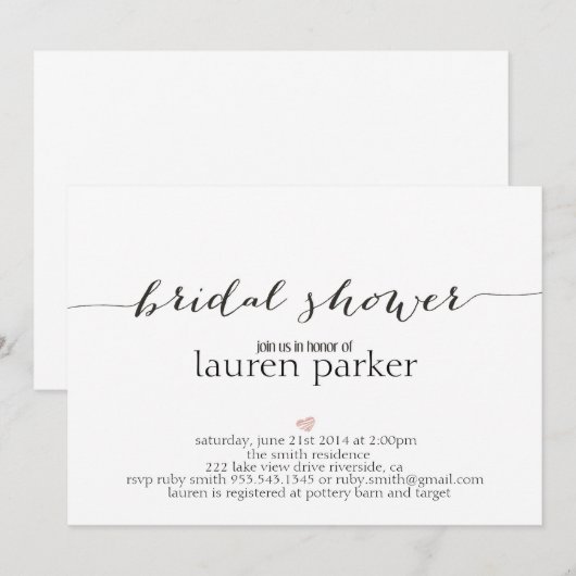 Elegant en Simple Bridal Shower Invitation Kaart (Voorkant / Achterkant)