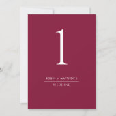 Elegant en Simple Burgundy Berry Table Number (Voorkant)