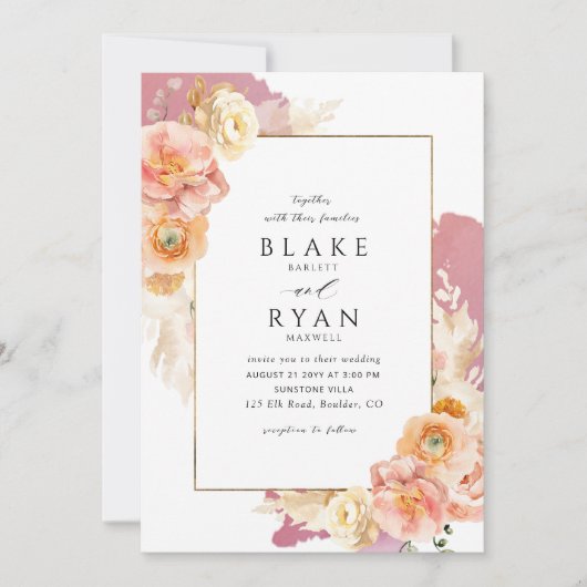 Elegant en Simple Burgundy, Blush, Peach Wedding Kaart (Voorkant)