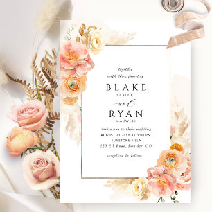 Elegant en Simple Champagne Peach Blush Wedding Kaart