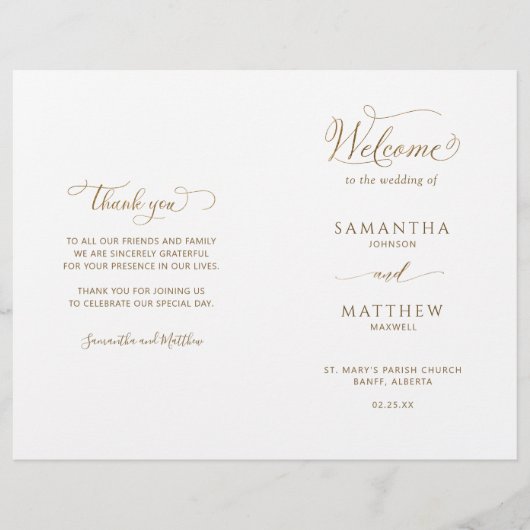 Elegant en Simple, Gold Folded Wedding Program (Voorkant)