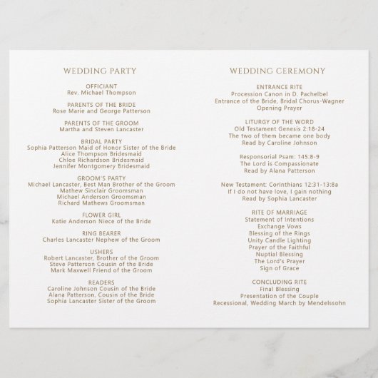 Elegant en Simple, Gold Folded Wedding Program (Achterkant)