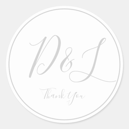 Elegant en Simple Light Grey Monogram Dank u Ronde Sticker (Voorkant)