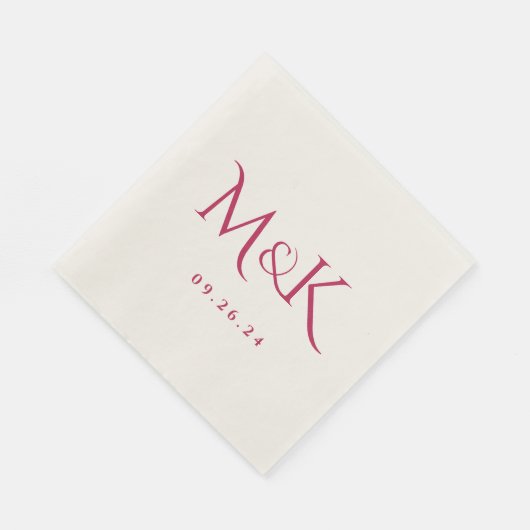 Elegant en Simple Magenta Wedding Monogram Servet (Hoek)