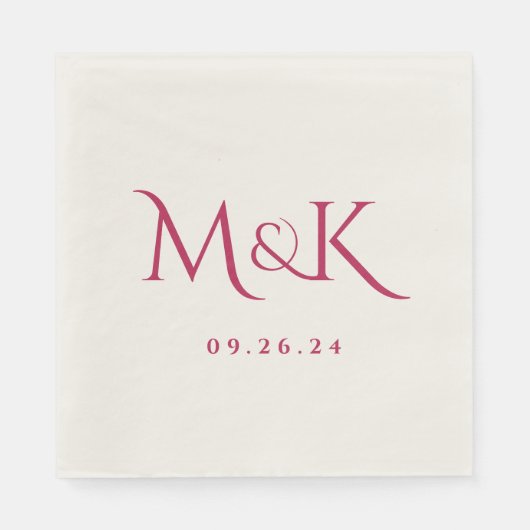 Elegant en Simple Magenta Wedding Monogram Servet (Voorkant)