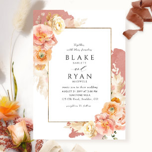 Elegant en Simple Rust, Peach and Blush Wedding Kaart