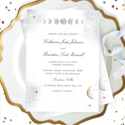 Elegant en Simple, Waterverf Celestial Wedding Kaart