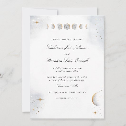 Elegant en Simple, Waterverf Celestial Wedding Kaart (Voorkant)