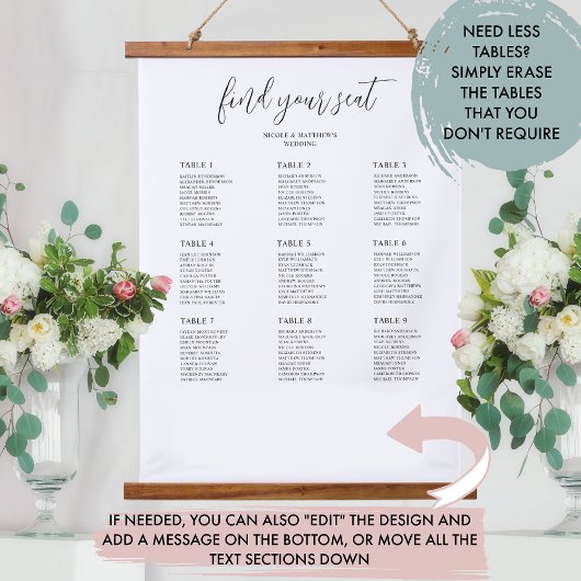 Elegant en Simple Wedding Seating Chart Hangend Wandkleed