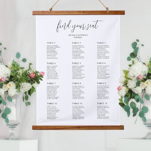Elegant en Simple Wedding Seating Chart Hangend Wandkleed