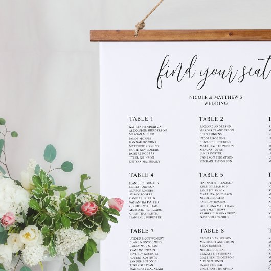 Elegant en Simple Wedding Seating Chart Hangend Wandkleed
