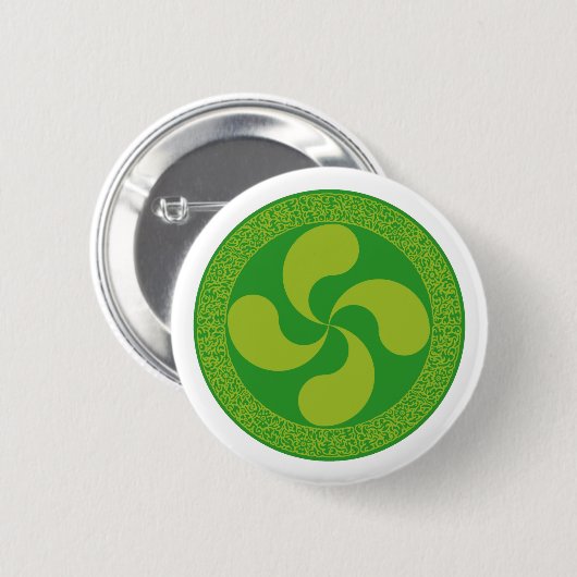 Elegant en stijlvol Baskisch kruis: Lauburu, Ronde Button 5,7 Cm (Voorkant /achterkant)