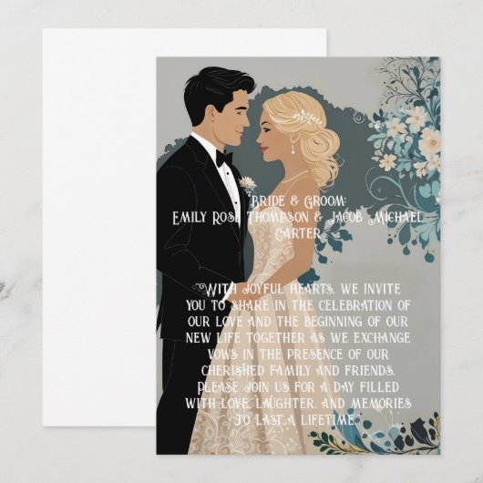 Elegant en tijdloos bruiloft uitnodiging ontwerp (Voorkant / Achterkant)