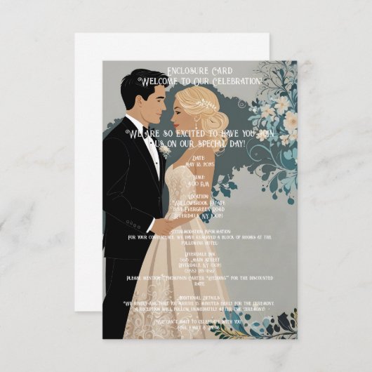 Elegant en tijdloos bruiloft uitnodiging ontwerp informatiekaartje (Voorkant / Achterkant)