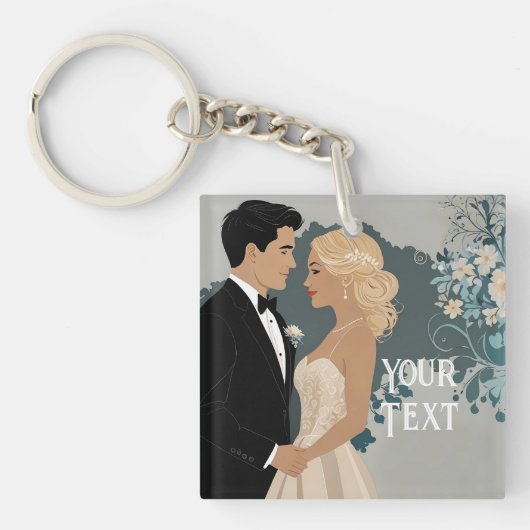 Elegant en tijdloos bruiloft uitnodiging ontwerp sleutelhanger (voorkant)