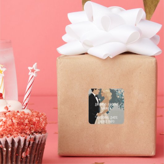 Elegant en tijdloos bruiloft uitnodiging ontwerp vierkante sticker (Feest)