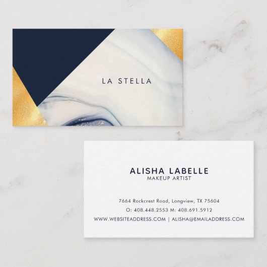 Elegant en trendy geometrisch marmer, Paarse en go Visitekaartje (Voorkant / Achterkant)