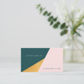 Elegant en trendy geometrisch roze, groen en goud visitekaartje (Staand voorkant)