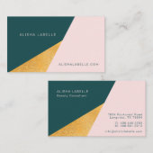 Elegant en trendy geometrisch roze, groen en goud visitekaartje (Voorkant / Achterkant)
