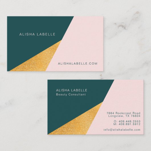 Elegant en trendy geometrisch roze, groen en goud visitekaartje (Voorkant / Achterkant)