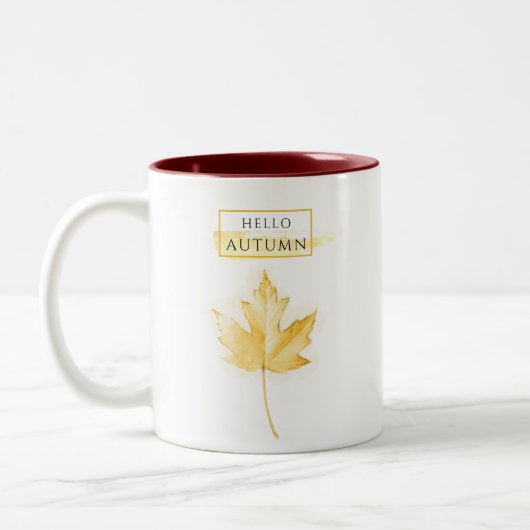 Elegant en Trendy Golden Autumn Leaf Drawing Tweekleurige Koffiemok (Links)
