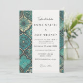 Elegant en vet gedetailleerd groen patroon bruilof kaart (Staand voorkant)