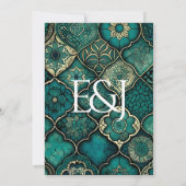 Elegant en vet gedetailleerd groen patroon bruilof kaart (Achterkant)