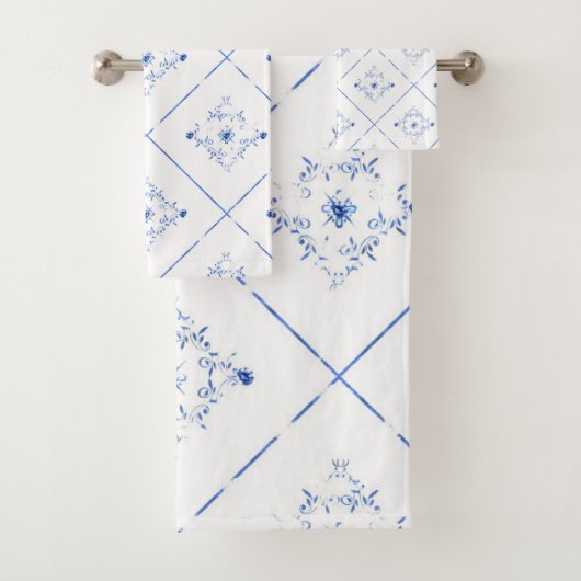 ELEGANT EN WITTE BLAUWE BLAUWE TOWEL SET BAD HANDDOEK (Insitu)