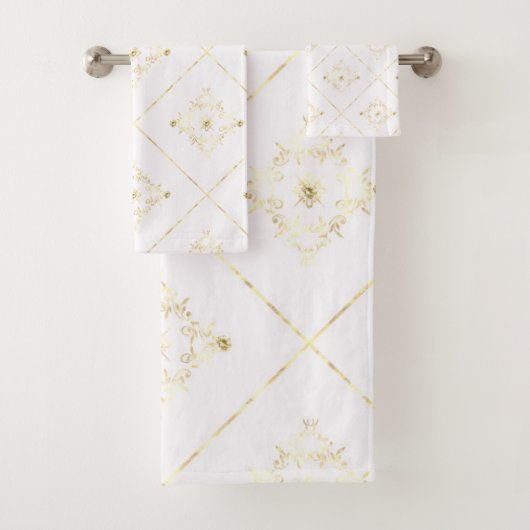 ELEGANT EN WITTE GOLD BATHROOM TOWEL SET BAD HANDDOEK (Insitu)