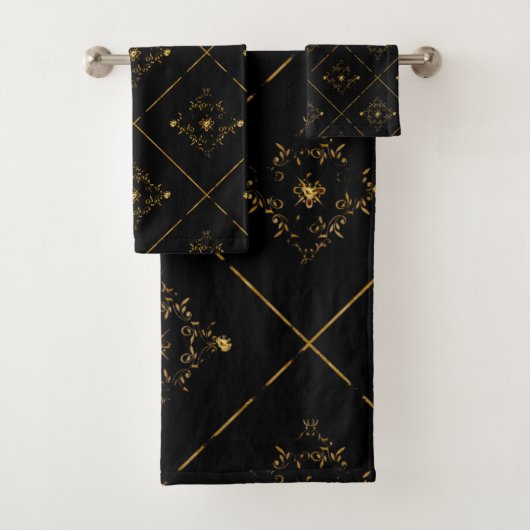 ELEGANT EN  ZWART GOLD BATHROOM TOWEL SET BAD HANDDOEK (Insitu)