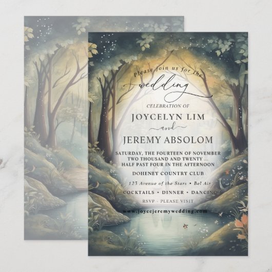 Elegant Enchanted Forest Celebration uitnodiging (Voorkant / Achterkant)