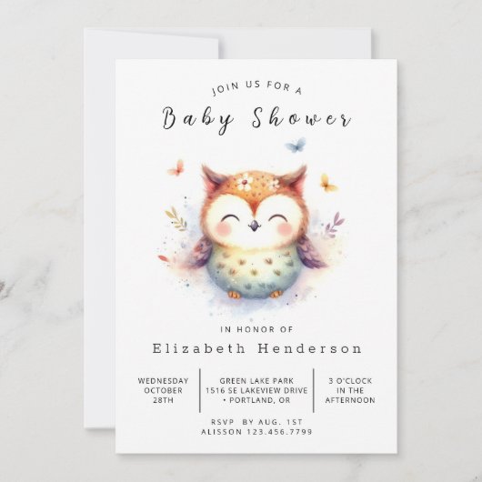 Elegant Enchanted Owl Baby shower Kaart (Voorkant)