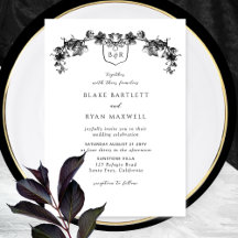 Elegant Enchanting Black Garlands Monogram Wedding