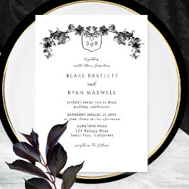Elegant Enchanting Black Garlands Monogram Wedding Kaart